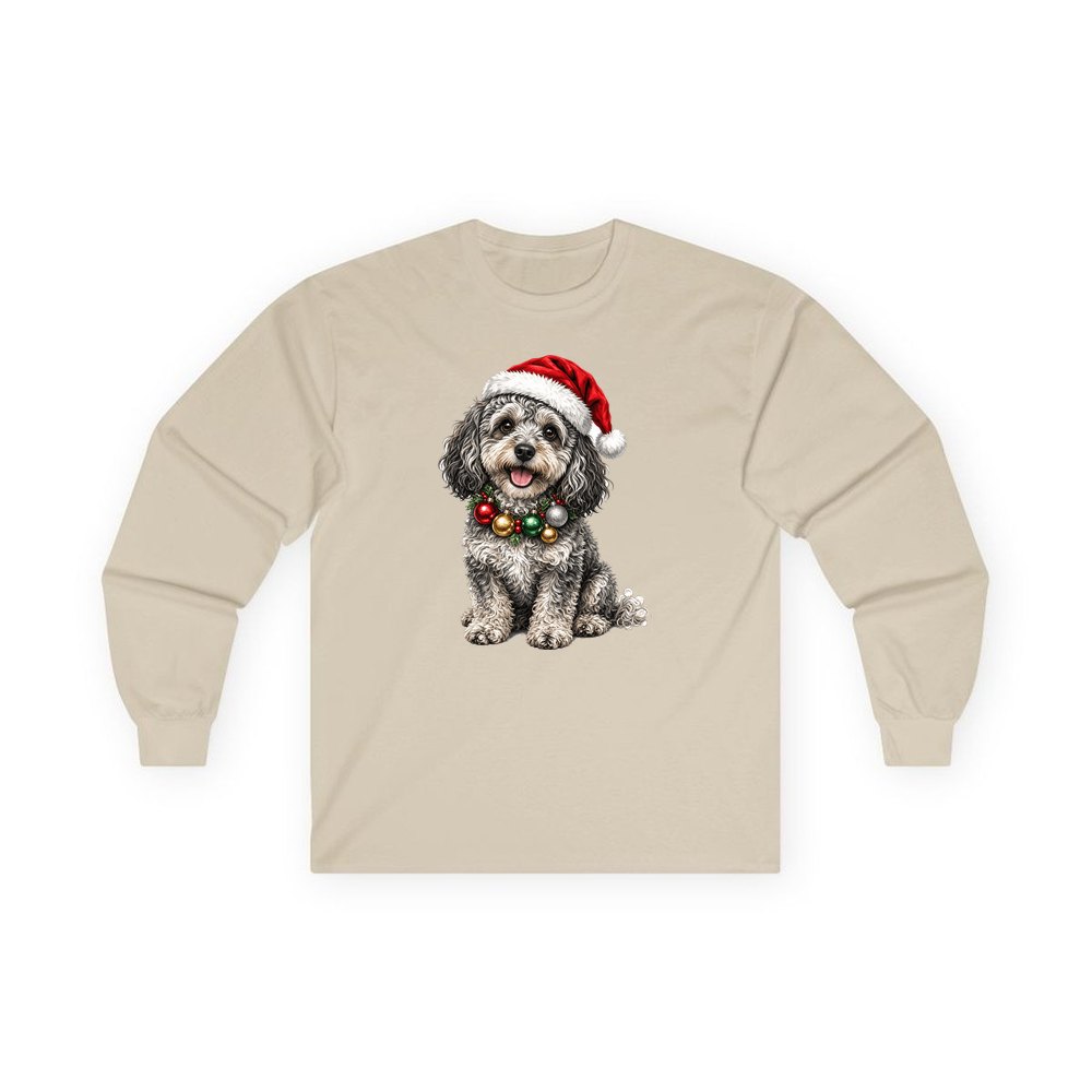 Spoodle personalised long sleeve Christmas T-shirt in sand