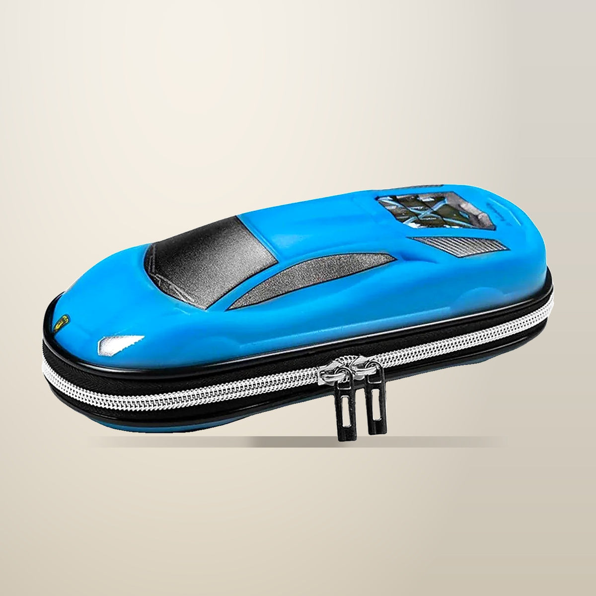 Sports Car Three-Layer EVA Pencil Case, 21.5 x 10 x 6 cm, on a plain cream background