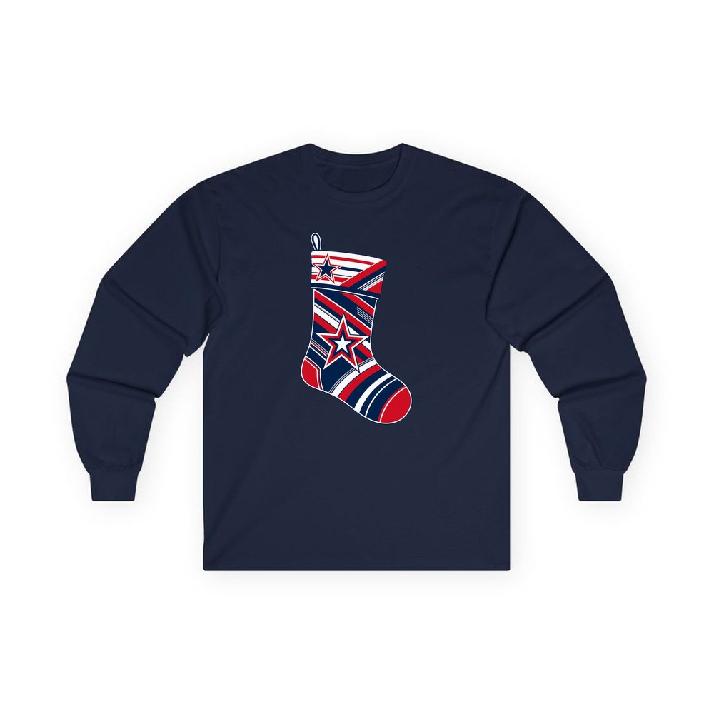 Sports Jersey Christmas Stocking personalised long sleeve Christmas T-shirt in navy