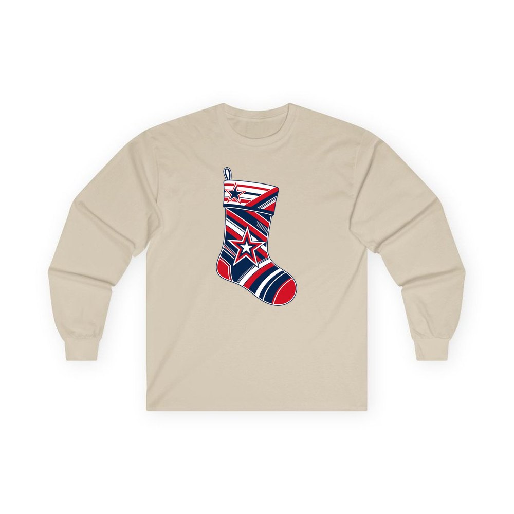 Sports Jersey Christmas Stocking personalised long sleeve Christmas T-shirt in sand