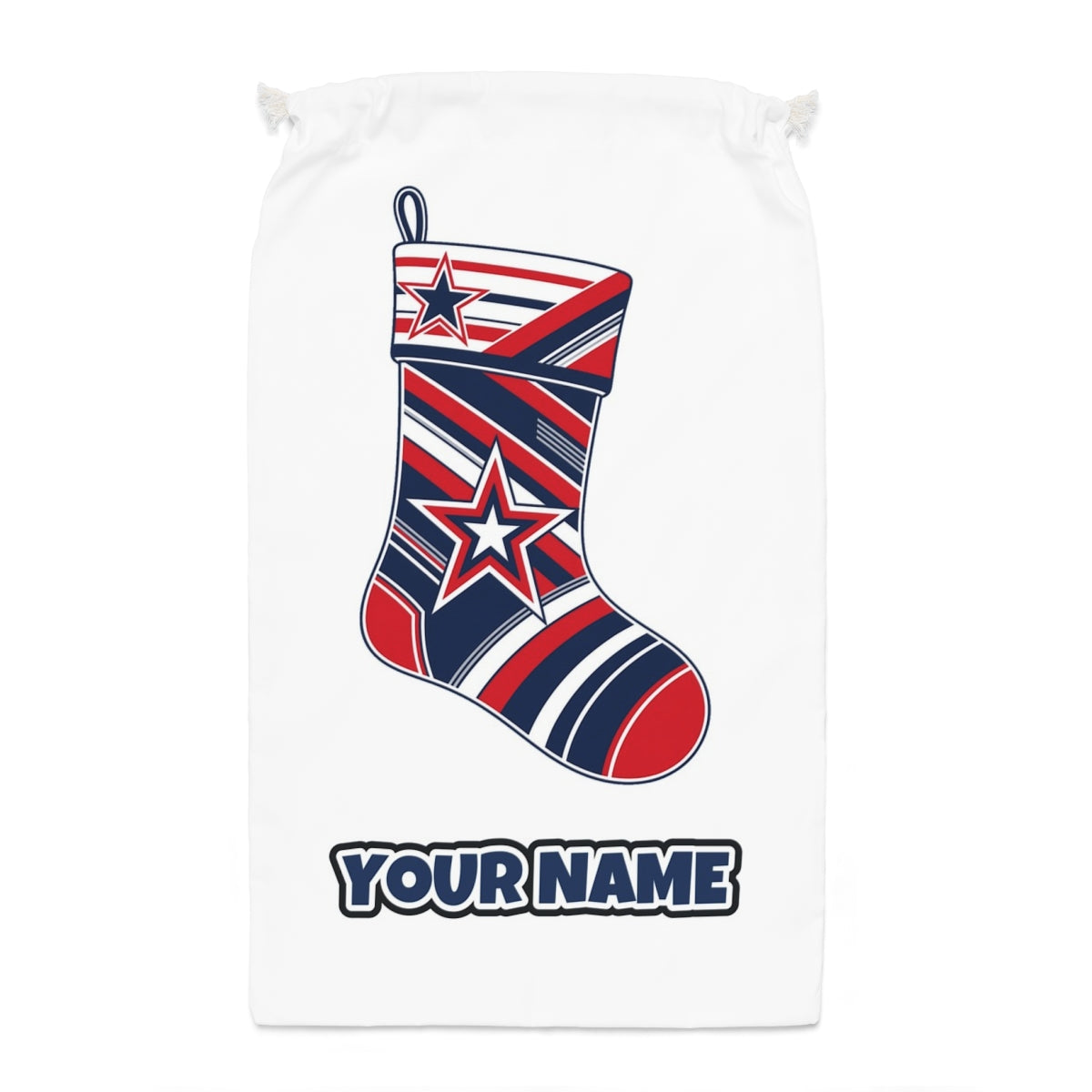 Sports Jersey Christmas Stocking Santa sack laid flat, showing the full print