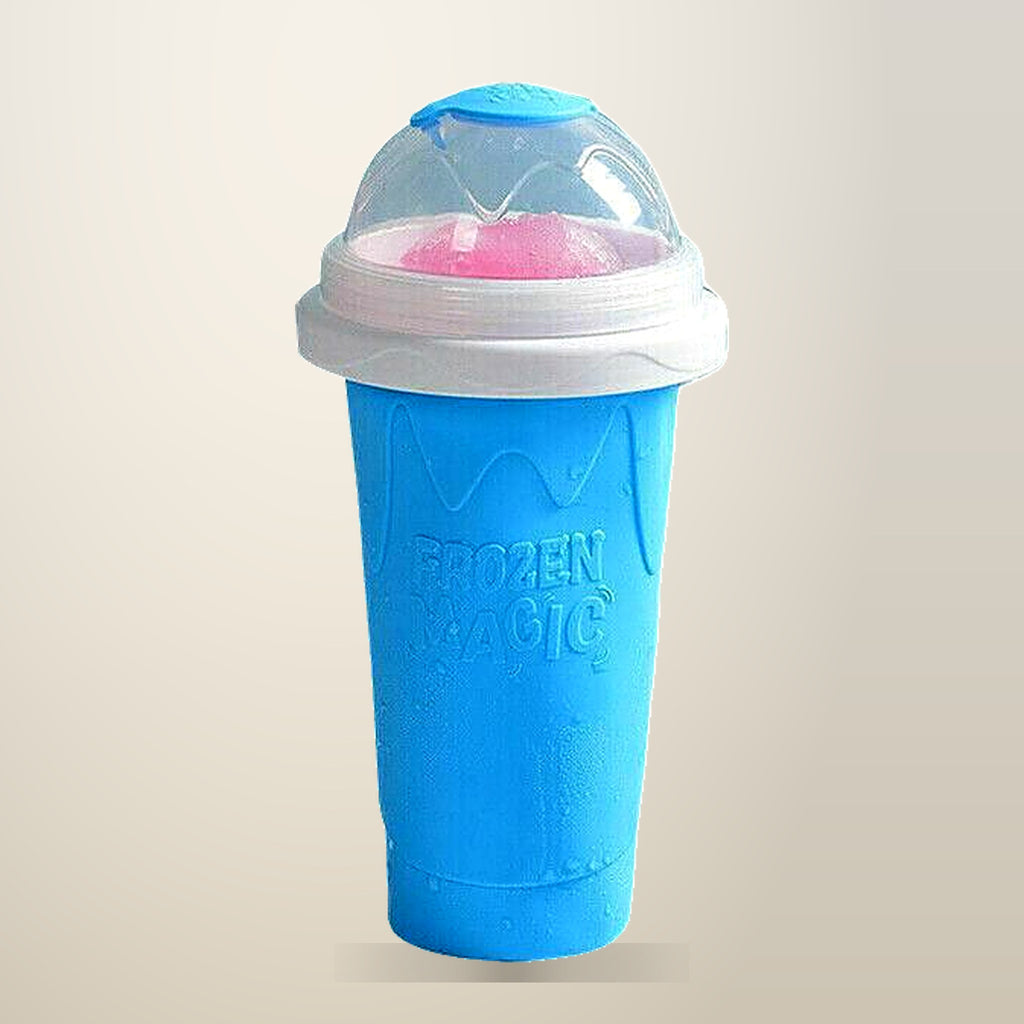 Squeeze Slushie Maker Cup with Straw Spoon, on a plain cream background