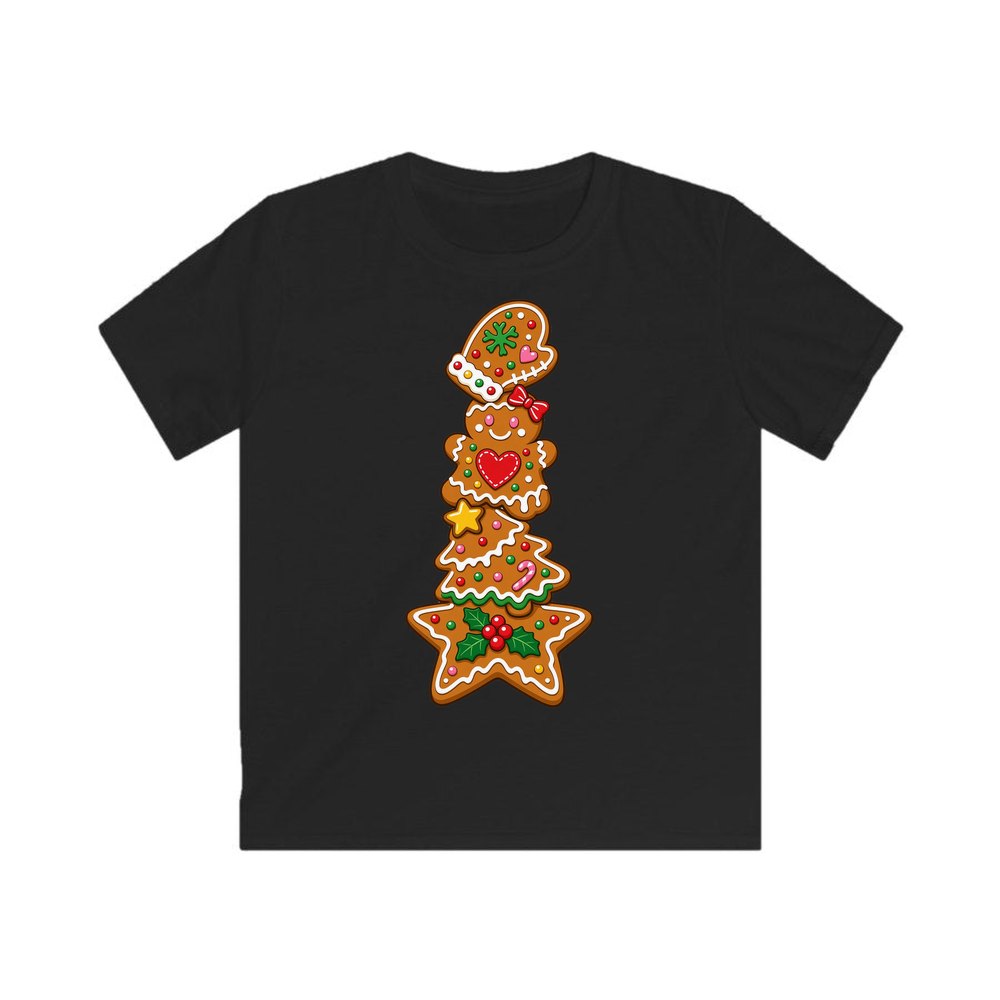 Stacked Gingerbread Biscuits personalised kids Christmas tee in black
