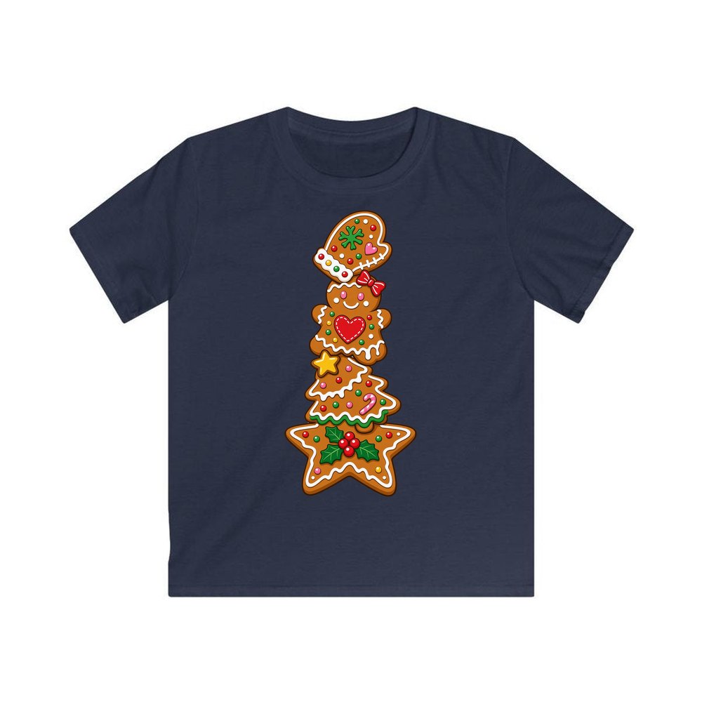 Stacked Gingerbread Biscuits personalised kids Christmas tee in navy