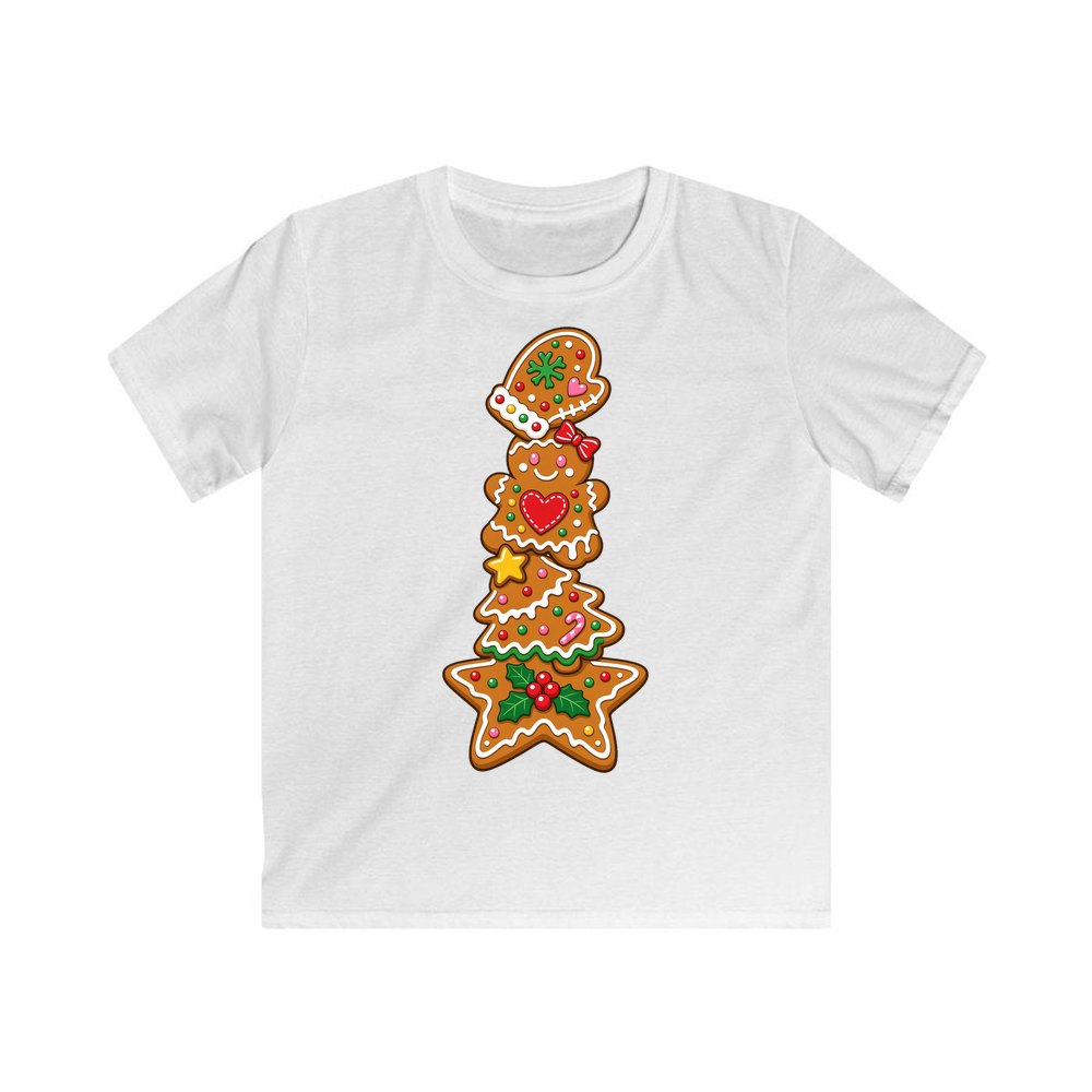 Stacked Gingerbread Biscuits personalised kids Christmas tee in white