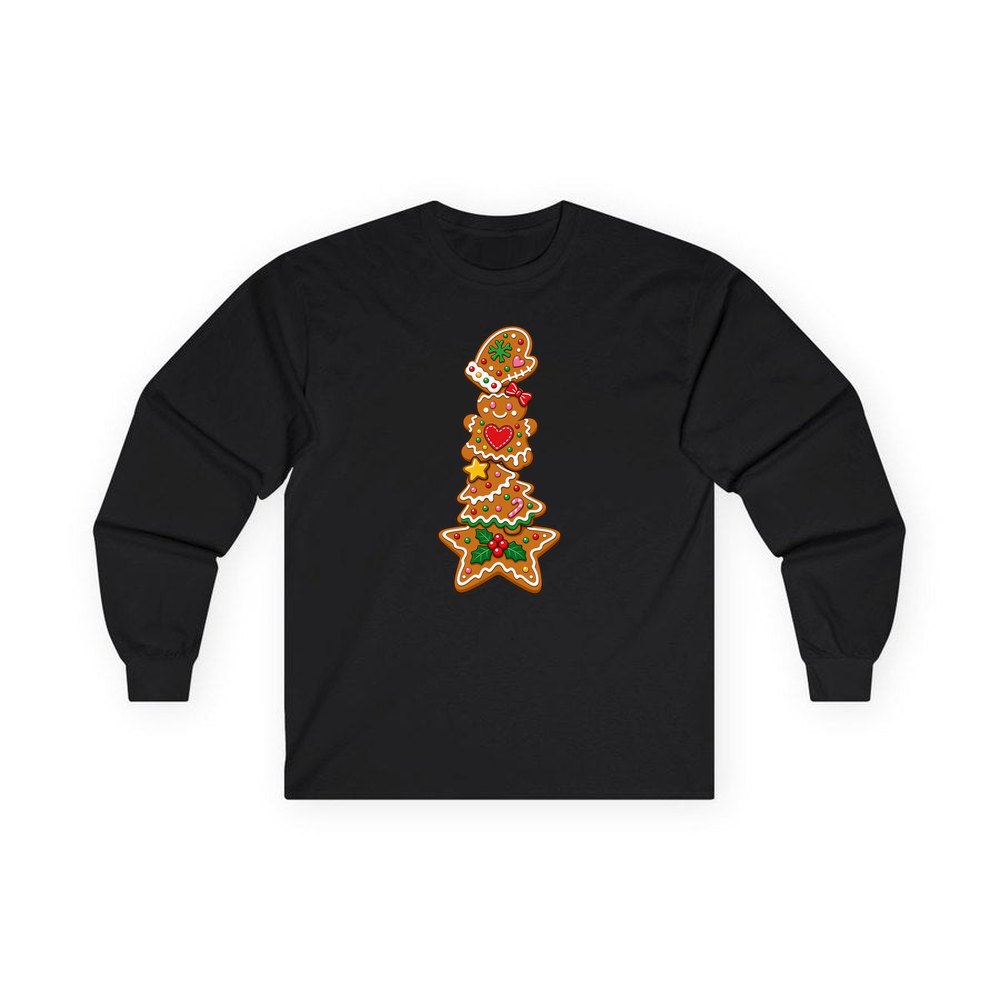 Stacked Gingerbread Biscuits personalised long sleeve Christmas T-shirt in black