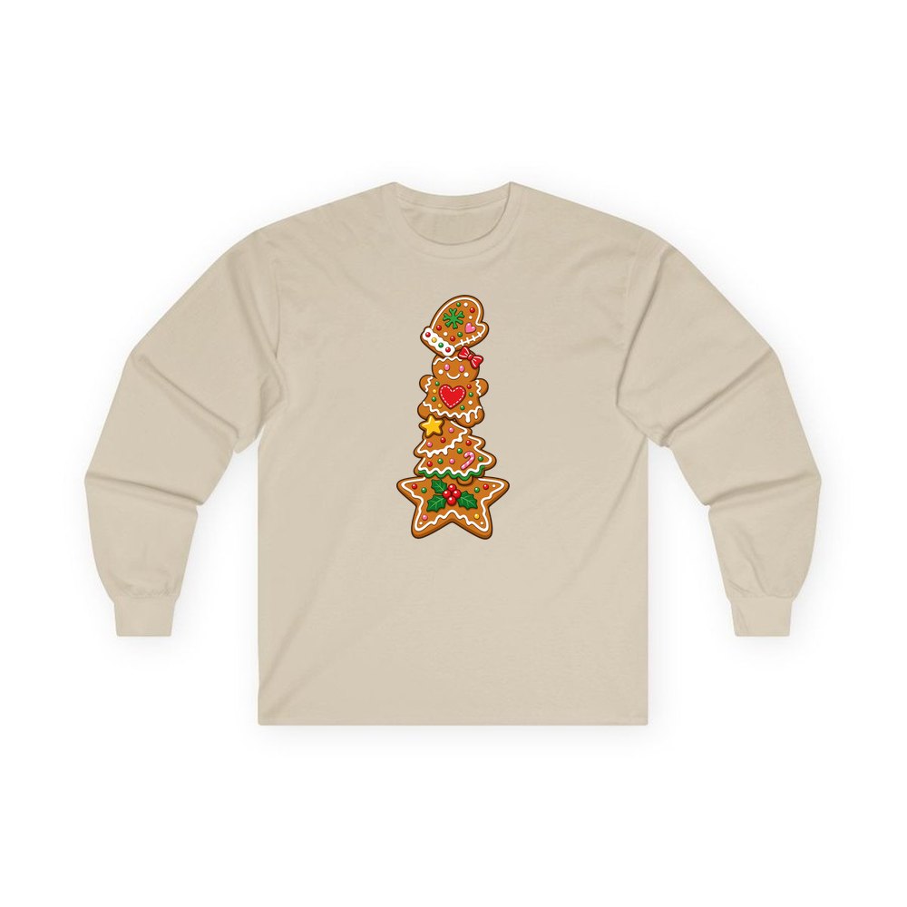 Stacked Gingerbread Biscuits personalised long sleeve Christmas T-shirt in sand