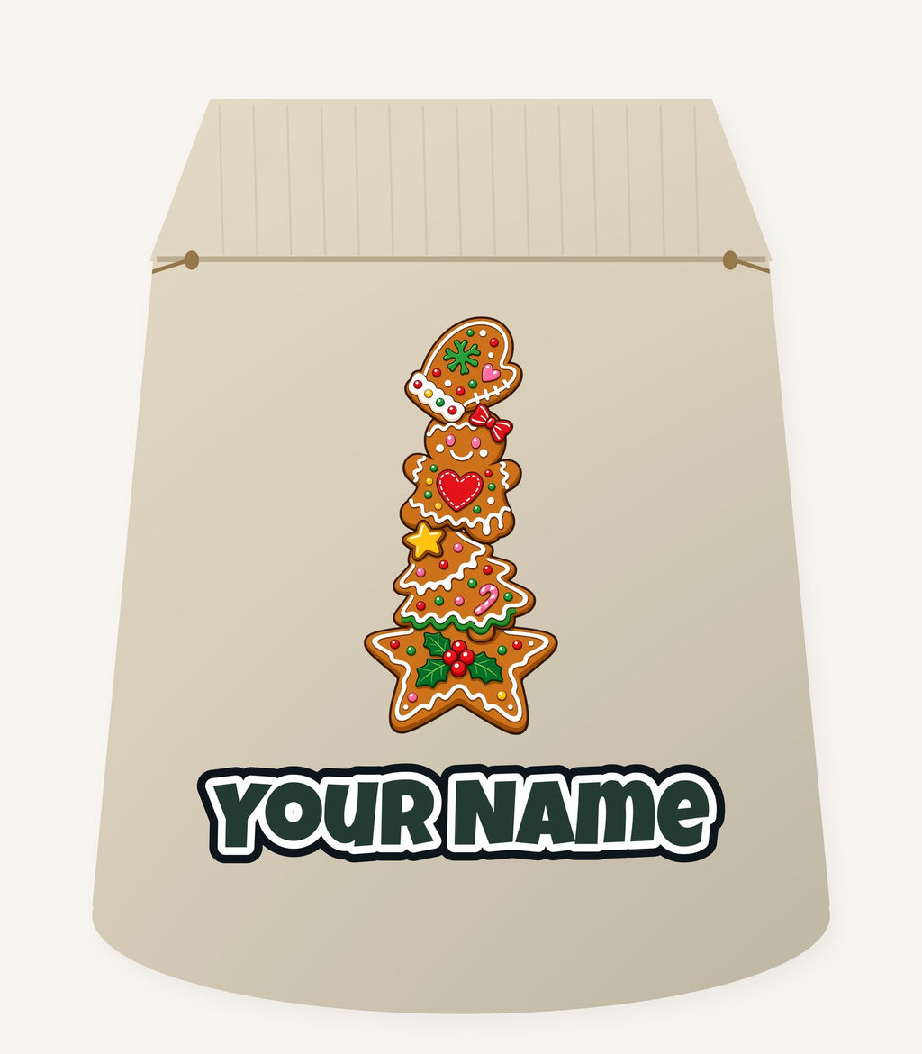 Stacked Gingerbread Biscuits Personalised Santa Sack