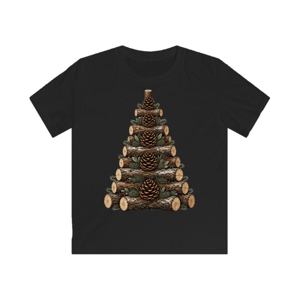 Stacked Log Christmas Tree personalised kids Christmas tee in black