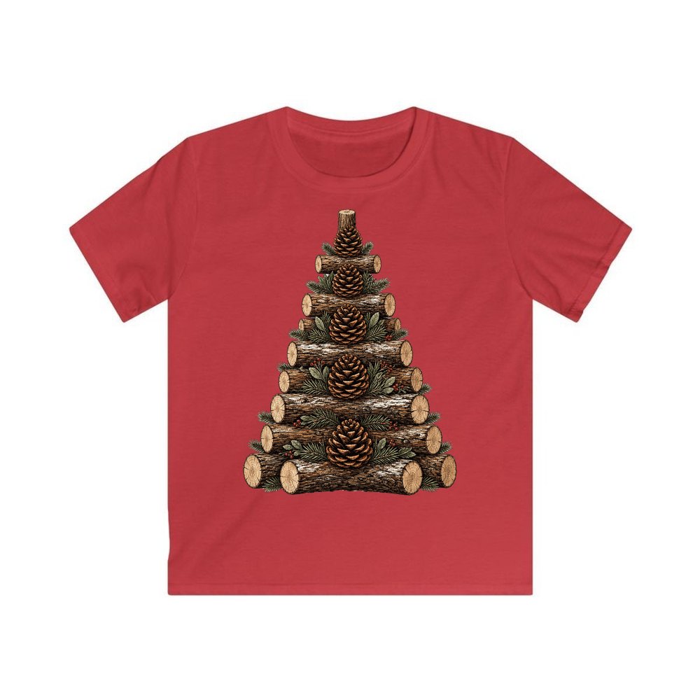 Stacked Log Christmas Tree personalised kids Christmas tee in red