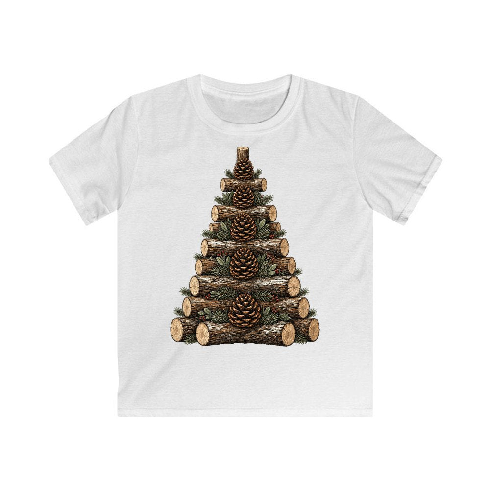 Stacked Log Christmas Tree personalised kids Christmas tee in white