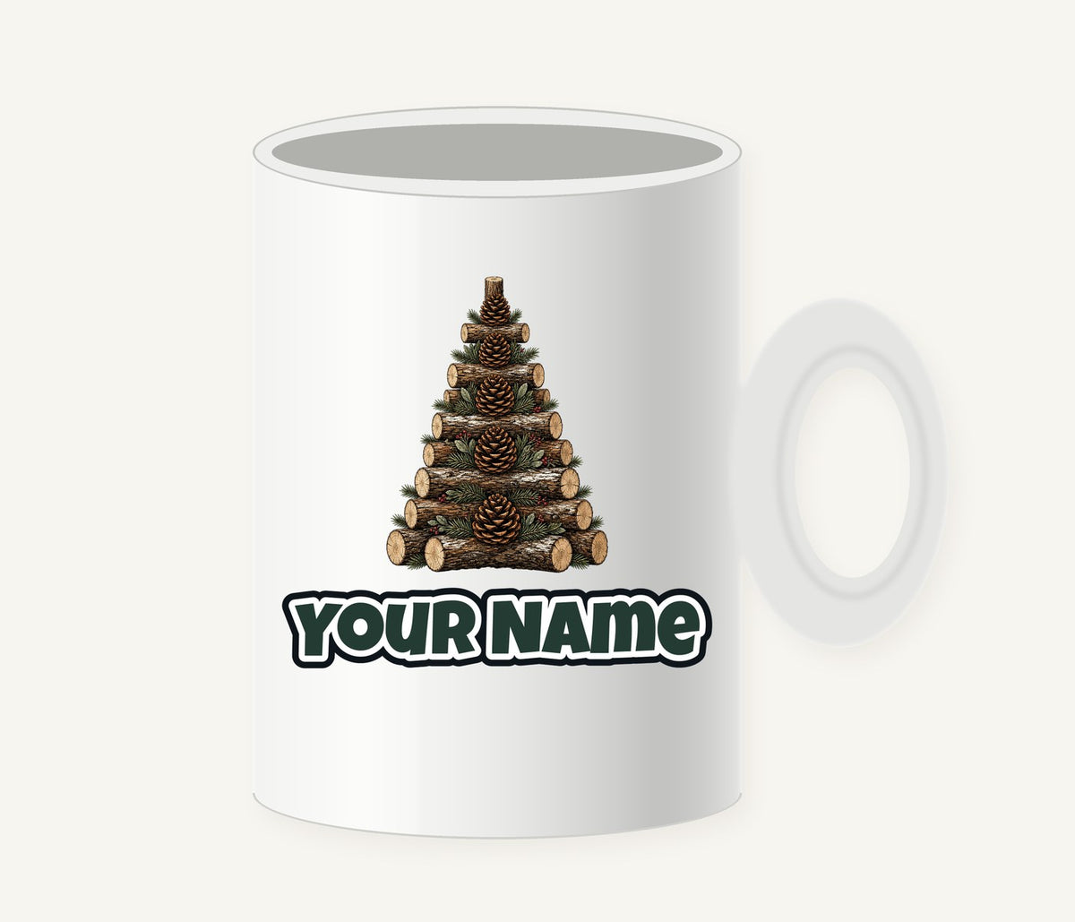Stacked Log Christmas Tree Personalised Christmas Mug