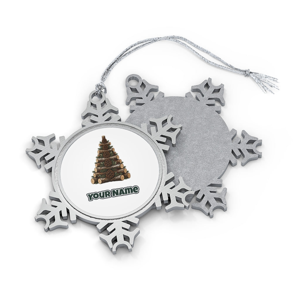 Stacked Log Christmas Tree Personalised Pewter Christmas Ornament