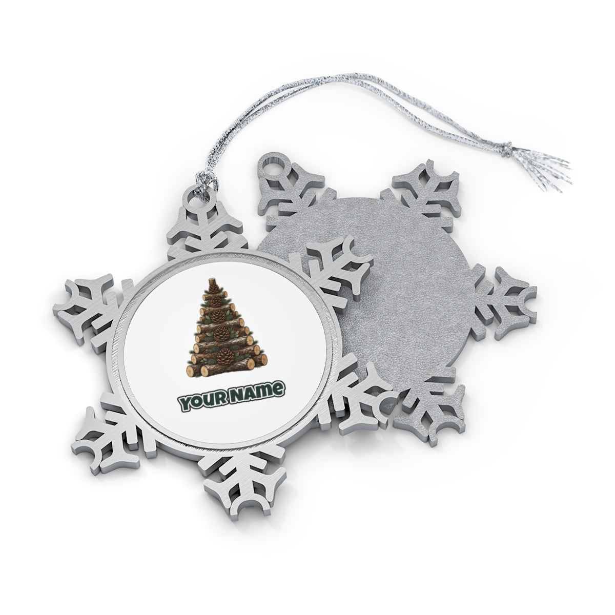 Stacked Log Christmas Tree Personalised Pewter Christmas Ornament