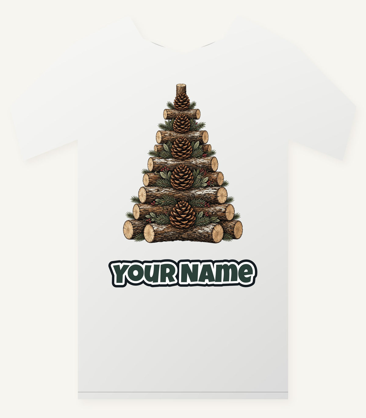 Stacked Log Christmas Tree Personalised Christmas T-Shirt and Hoodie