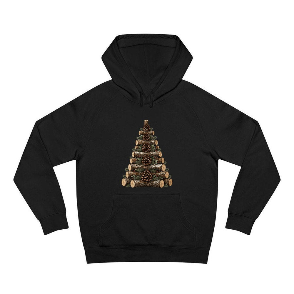 Stacked Log Christmas Tree personalised Christmas hoodie in black