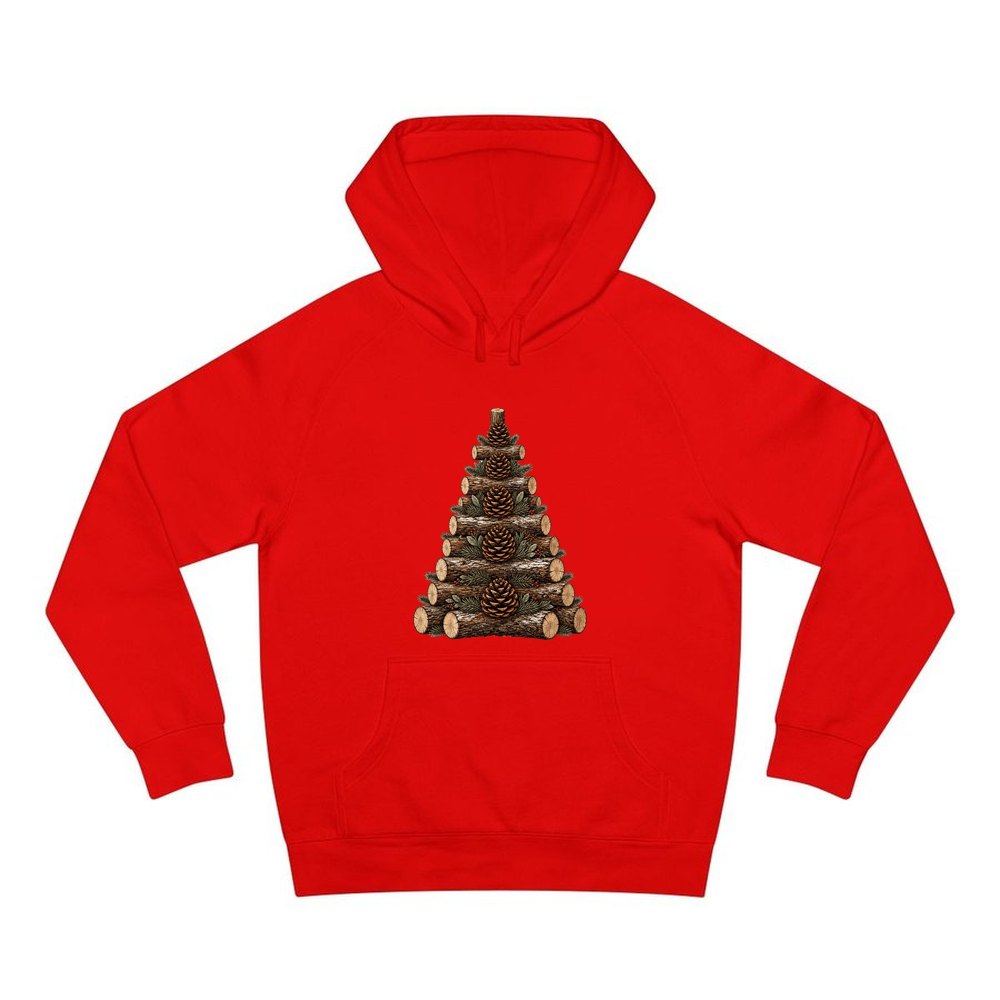 Stacked Log Christmas Tree personalised Christmas hoodie in red