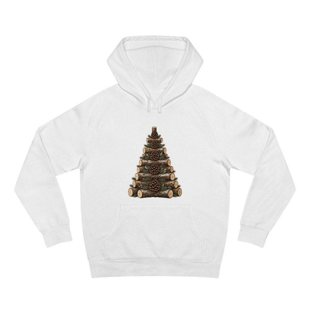 Stacked Log Christmas Tree personalised Christmas hoodie in white