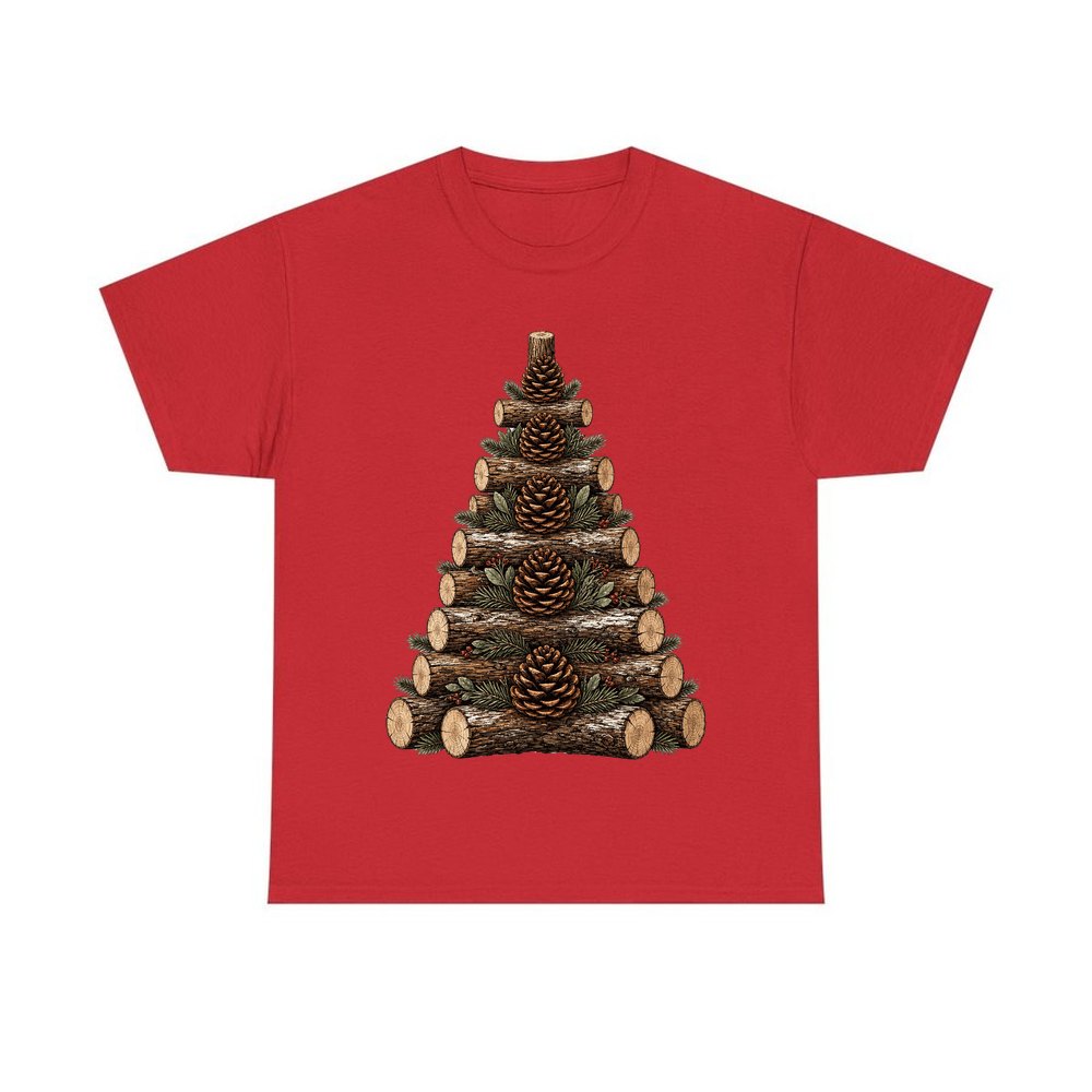 Stacked Log Christmas Tree personalised Christmas T-shirt in red