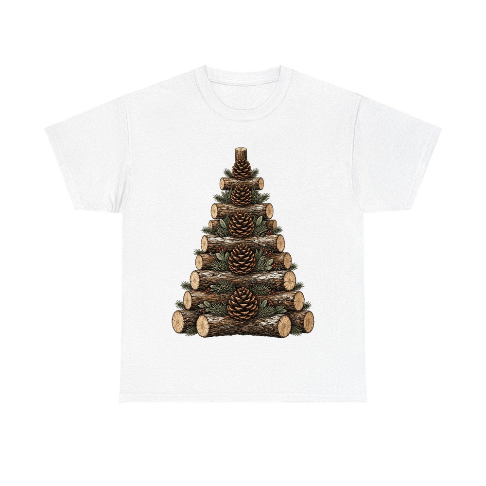 Stacked Log Christmas Tree personalised Christmas T-shirt in white