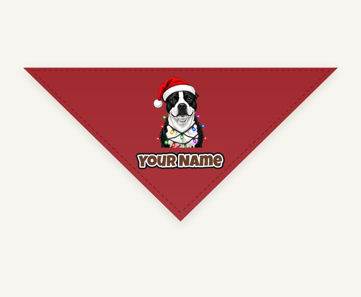 Staffy in Christmas Lights Personalised Christmas Pet Bandana, Cat or Dog
