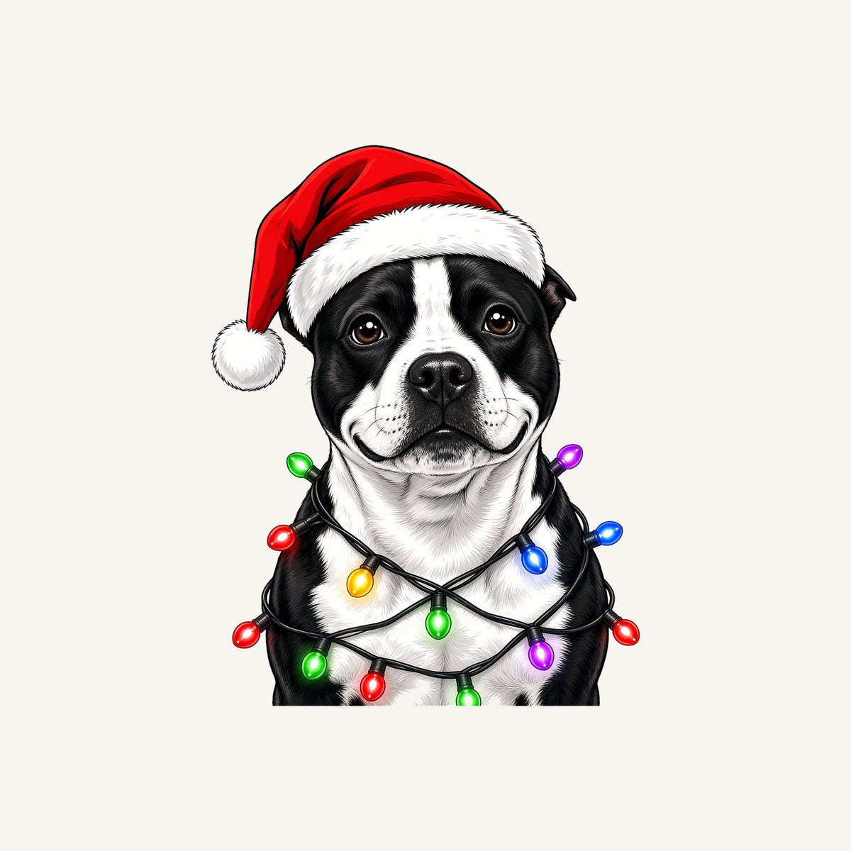 Staffy in Christmas Lights Personalised Christmas Pet Bandana, Cat or Dog
