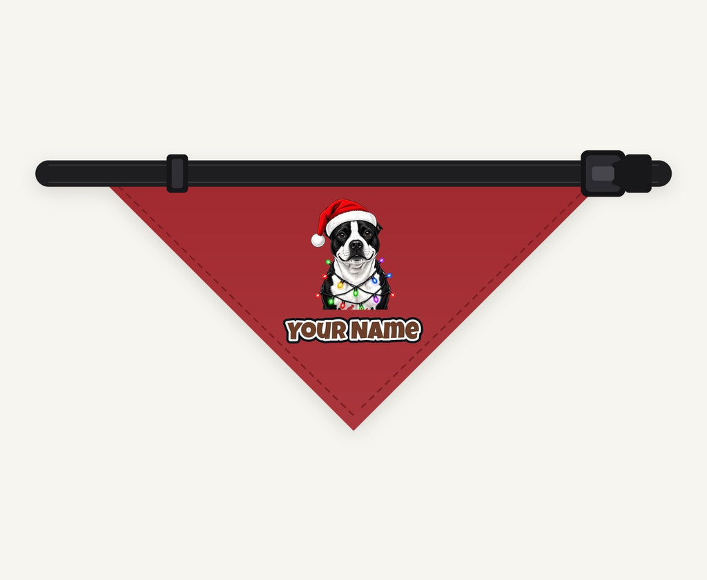 Staffy in Christmas Lights personalised Christmas pet bandana collar with buckle