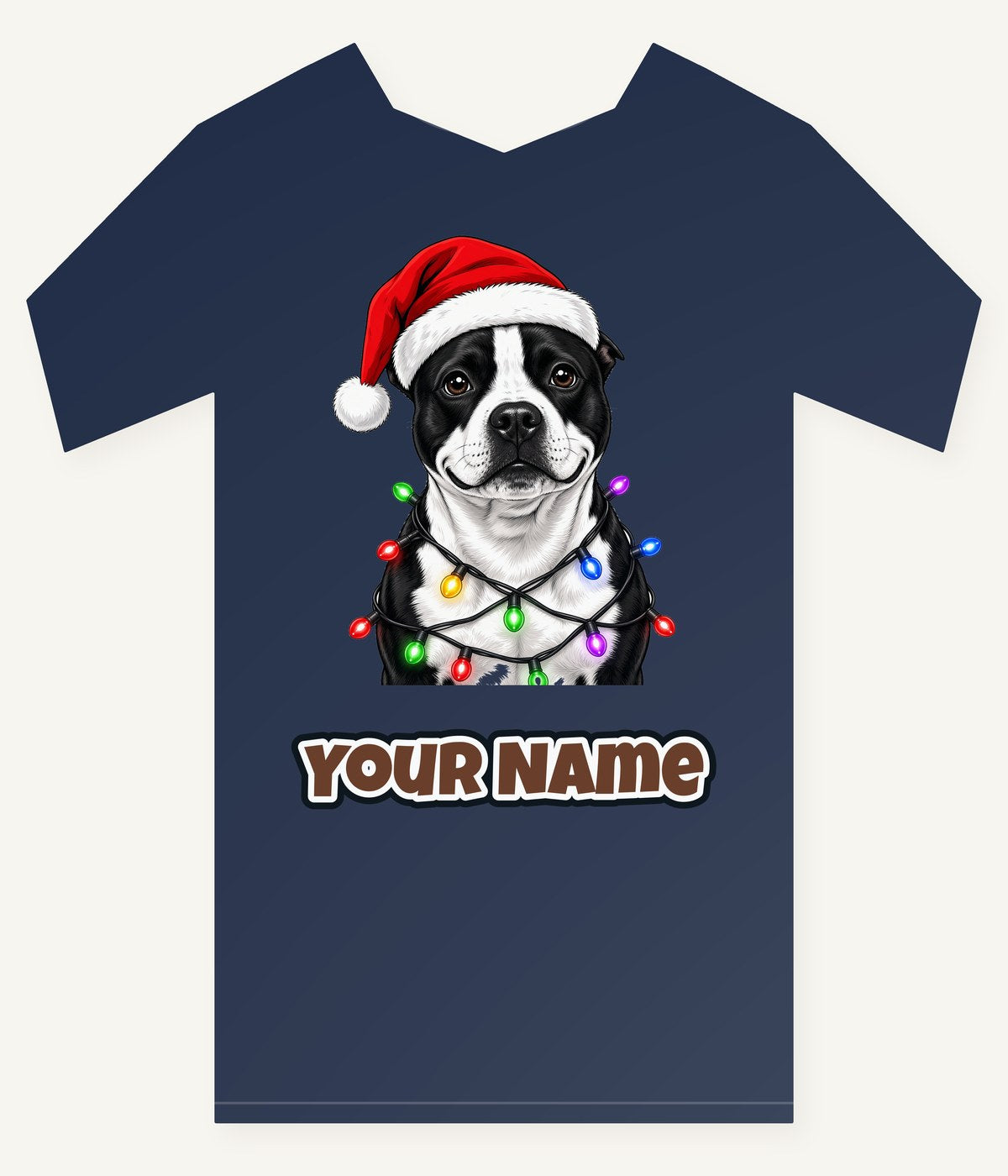 Staffy in Christmas Lights Personalised Kids Tee and Baby Bodysuit