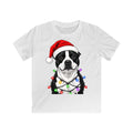 Staffy in Christmas Lights personalised kids Christmas tee in white