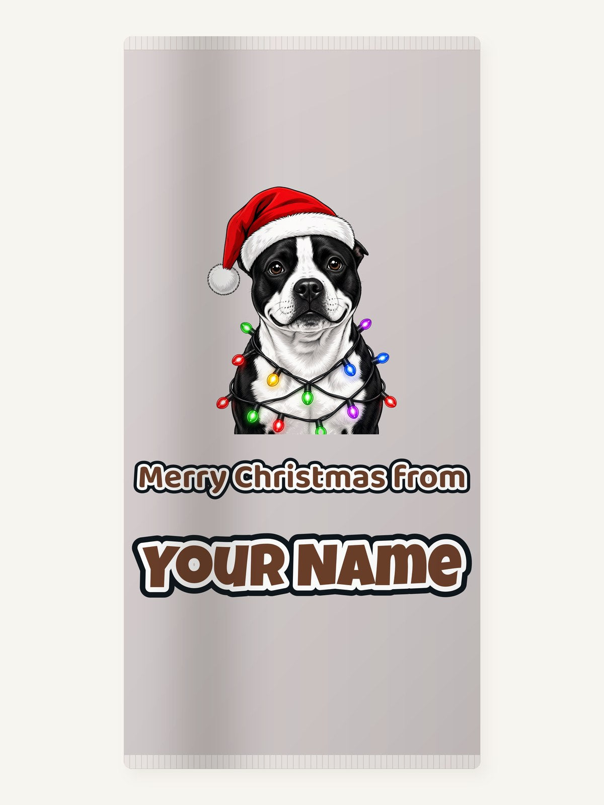 Staffy in Christmas Lights Personalised Beach Towel
