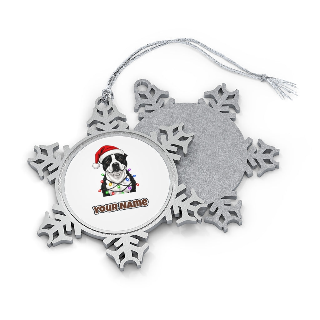 Staffy in Christmas Lights Personalised Pewter Christmas Ornament