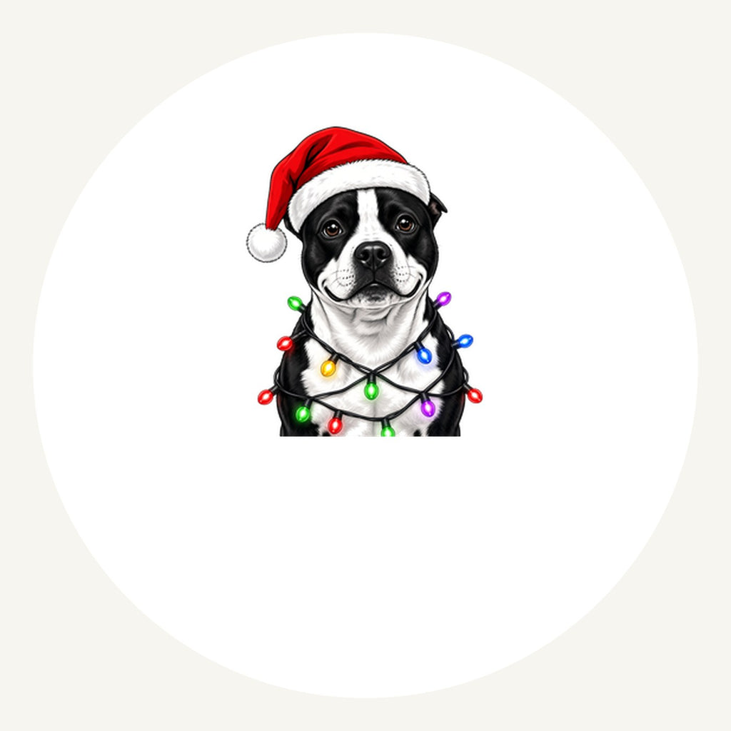 Staffy in Christmas Lights Personalised Pewter Christmas Ornament