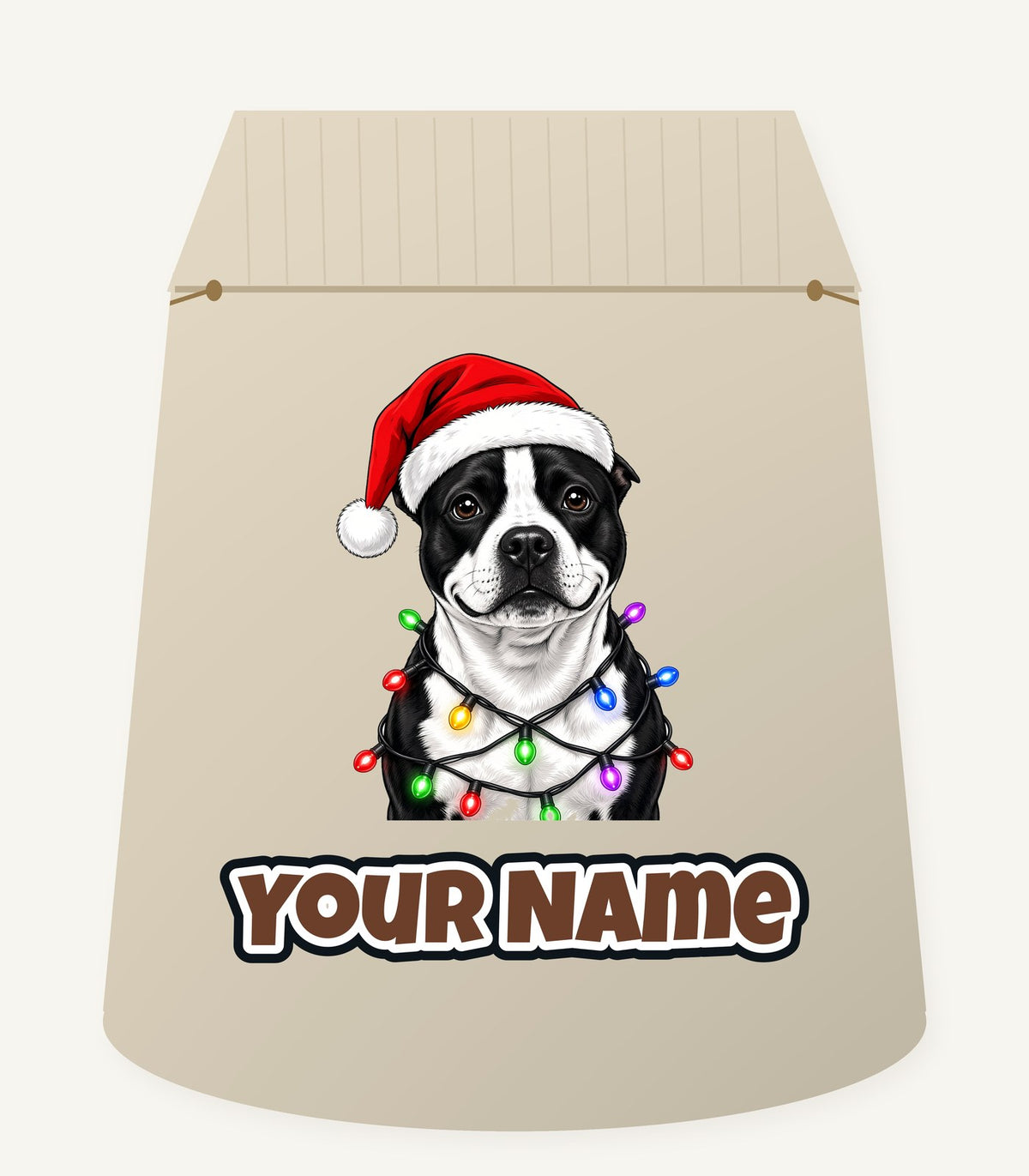 Staffy in Christmas Lights Personalised Santa Sack