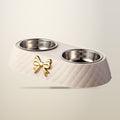 Stainless Steel Double Pet Bowl, Non-Slip, 34 x 17.5 cm, on a plain cream background