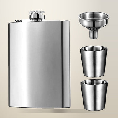 Stainless Steel Hip Flask Set with Funnel and 2 Cups, 207 ml