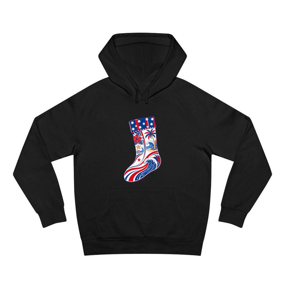 Stars And Waves Beach Stocking personalised Christmas hoodie in black