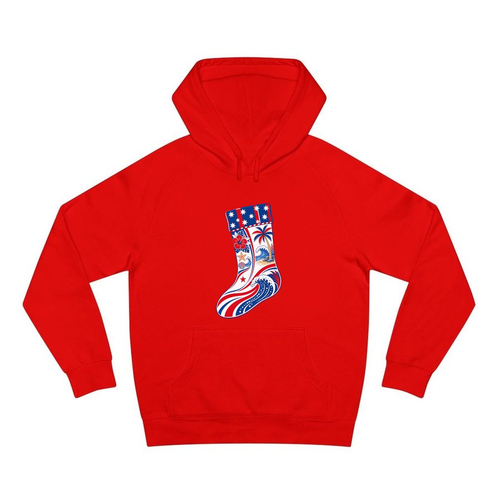 Stars And Waves Beach Stocking personalised Christmas hoodie in red