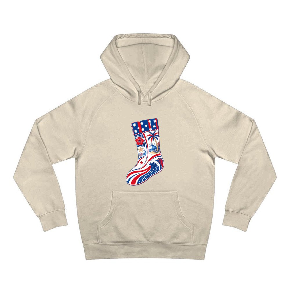 Stars And Waves Beach Stocking personalised Christmas hoodie in sand