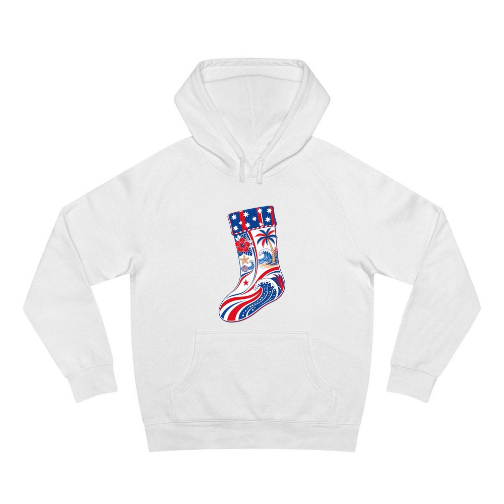 Stars And Waves Beach Stocking personalised Christmas hoodie in white
