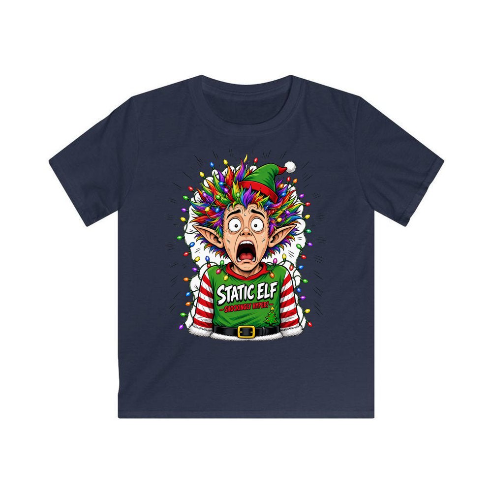Static Elf personalised kids Christmas tee in navy