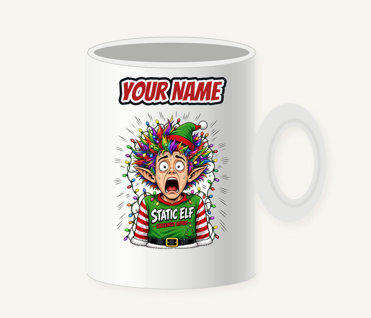 Static Elf Personalised Christmas Mug