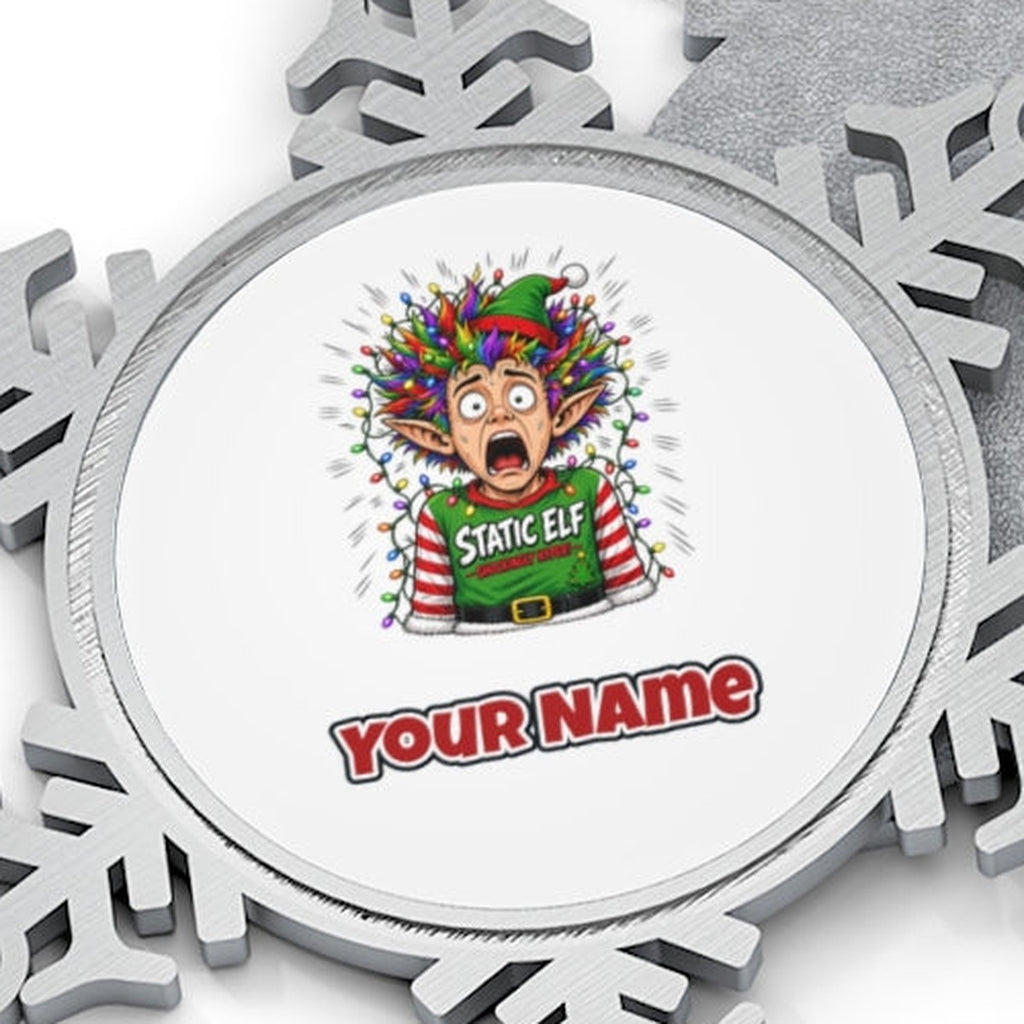 Static Elf Personalised Pewter Christmas Ornament