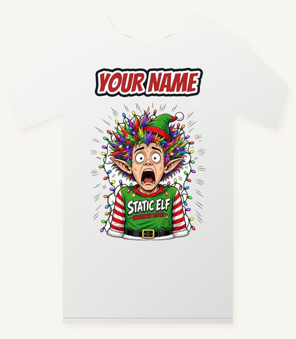 Static Elf Personalised Christmas T-Shirt and Hoodie