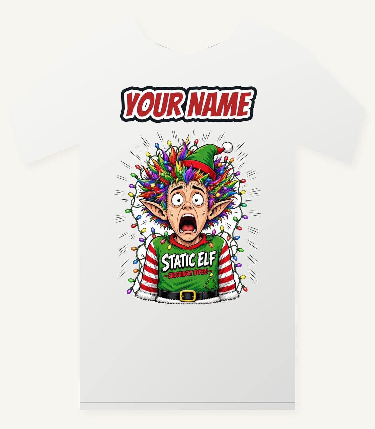 Static Elf Personalised Christmas T-Shirt and Hoodie