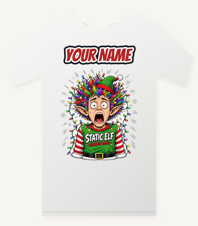 Static Elf Personalised Christmas T-Shirt and Hoodie