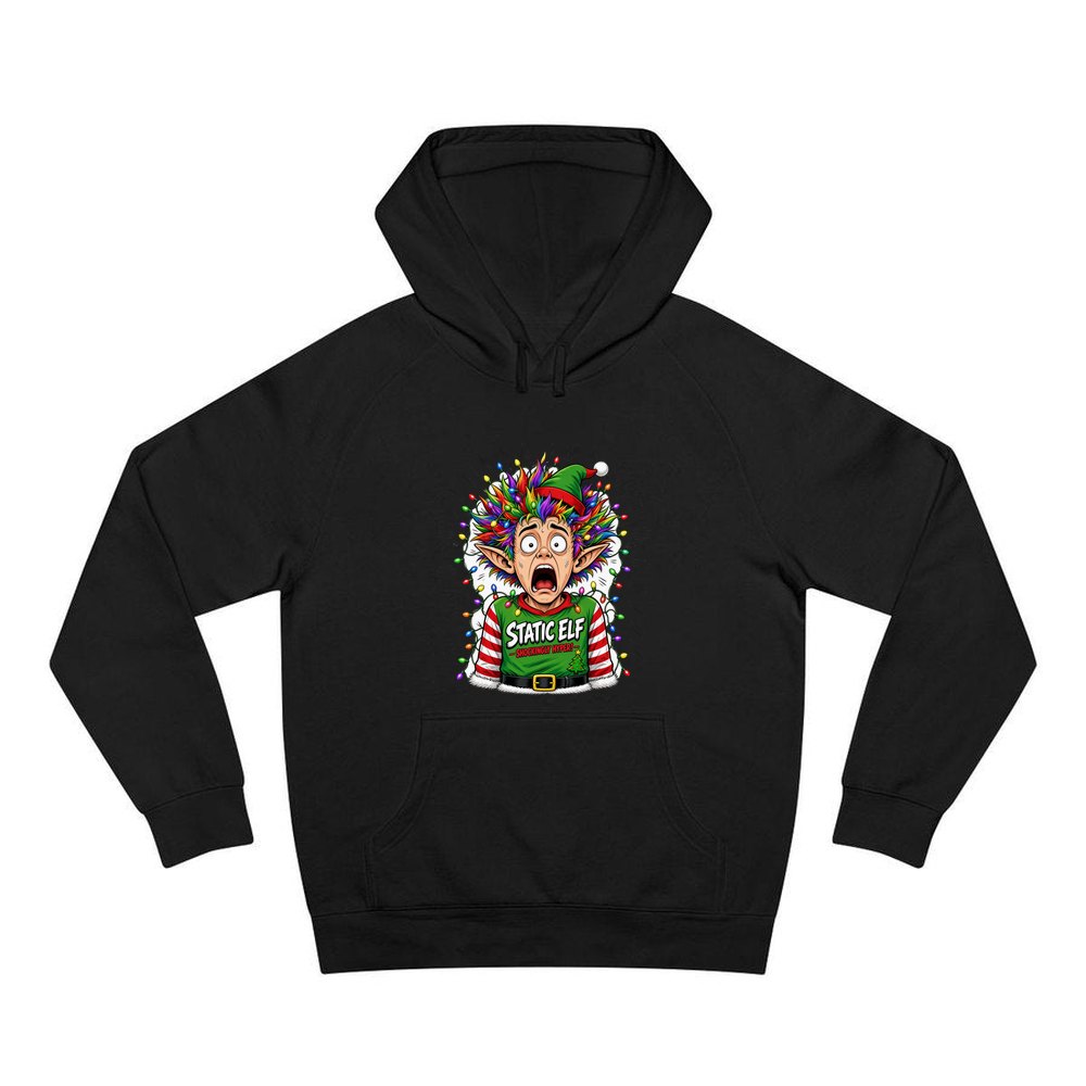Static Elf personalised Christmas hoodie in black