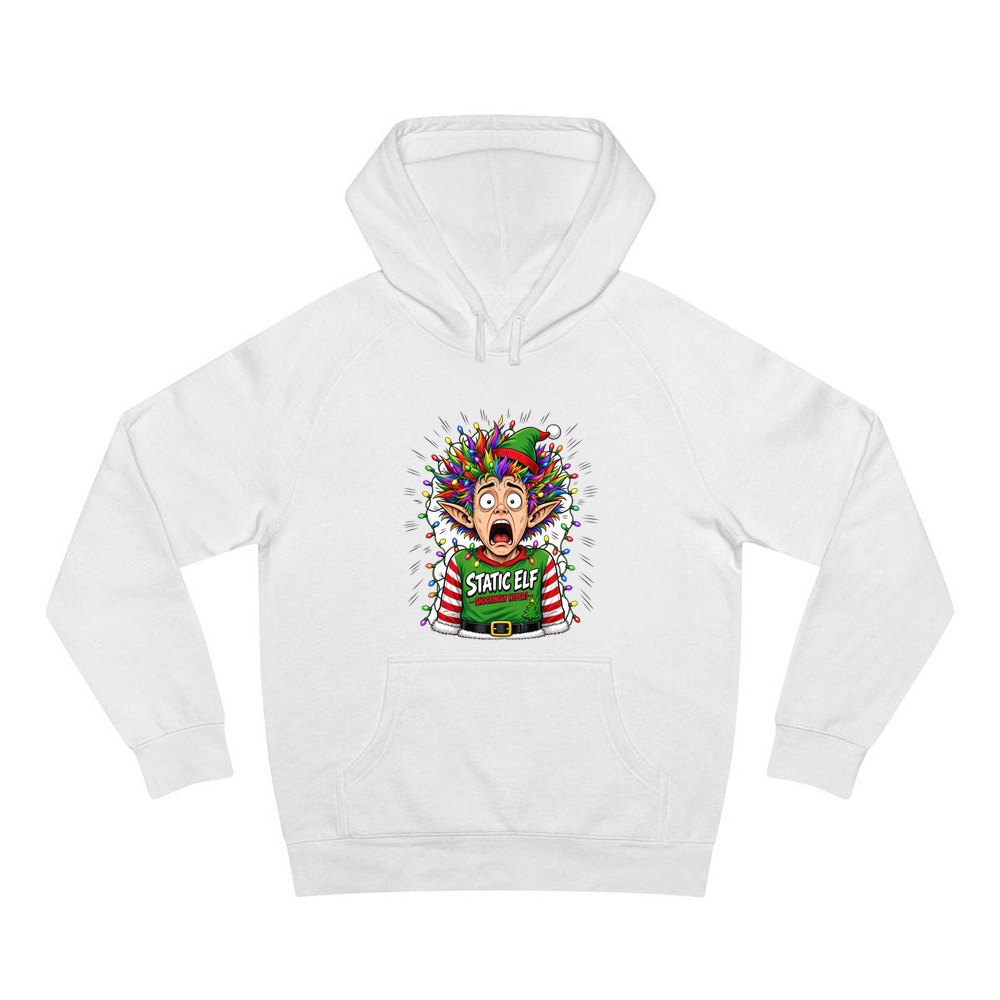 Static Elf personalised Christmas hoodie in white