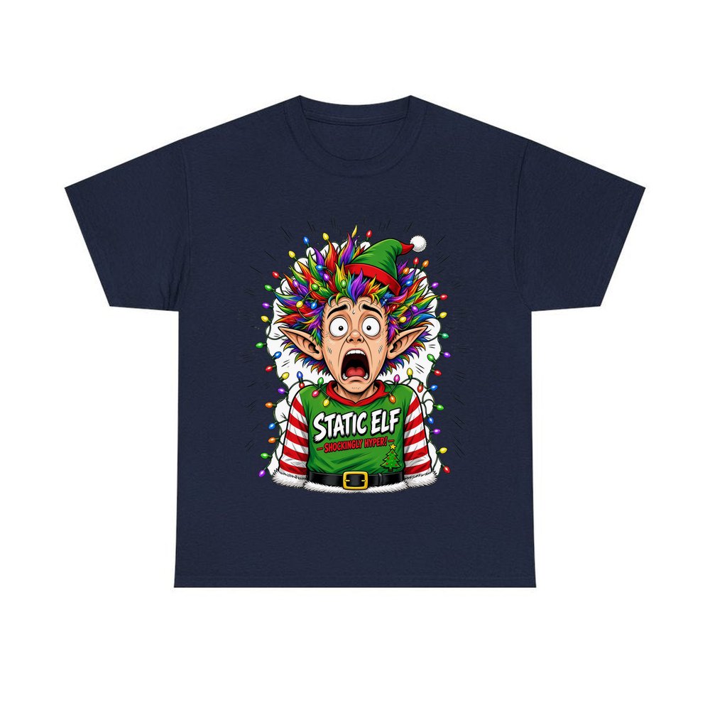 Static Elf personalised Christmas T-shirt in navy