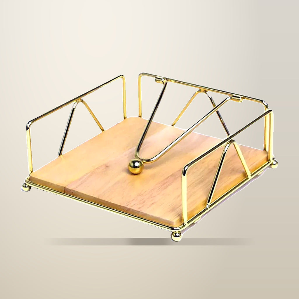 Wrought Iron Napkin Holder, Square, Black, White or Gold, on a plain cream background