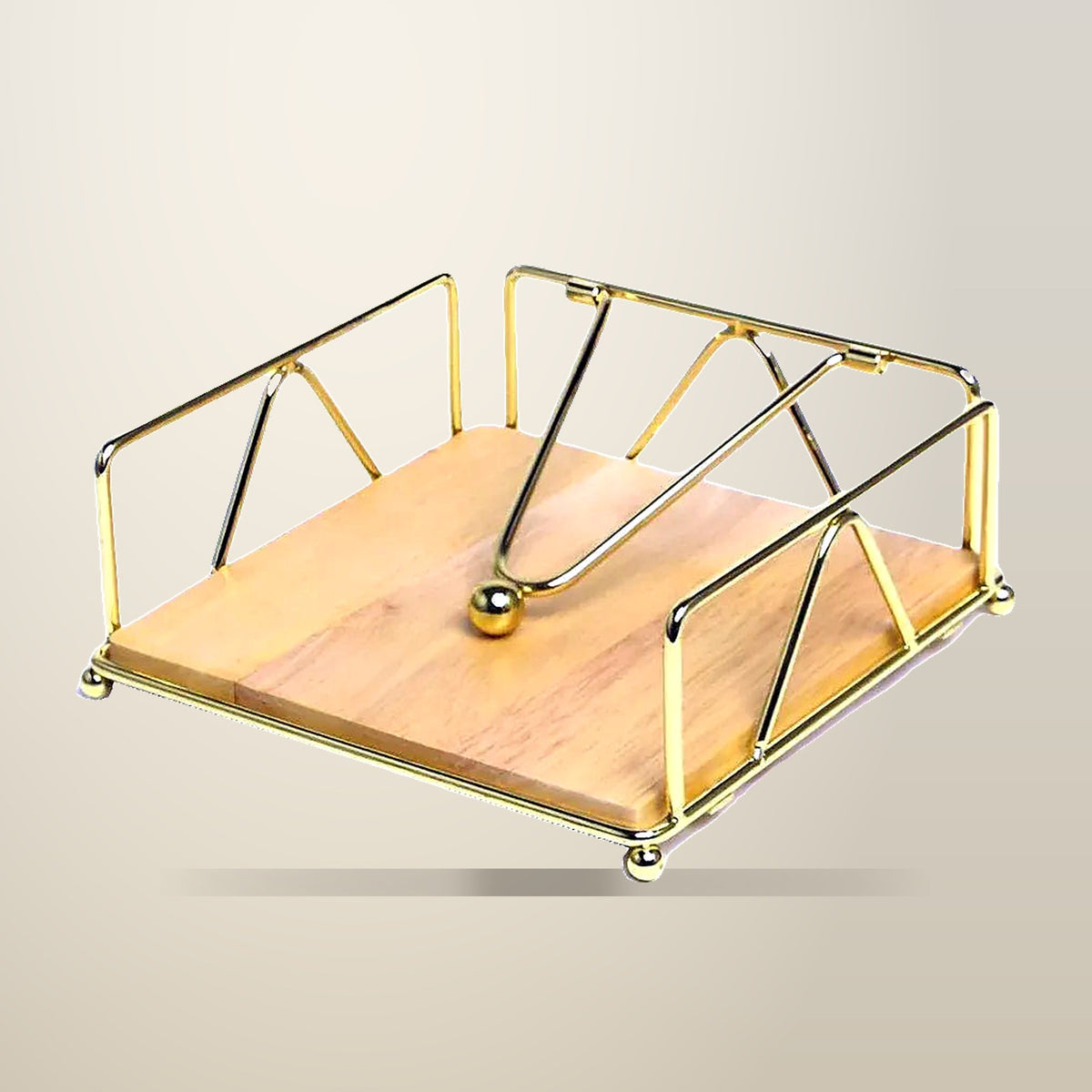 Wrought Iron Napkin Holder, Square, Black, White or Gold, on a plain cream background